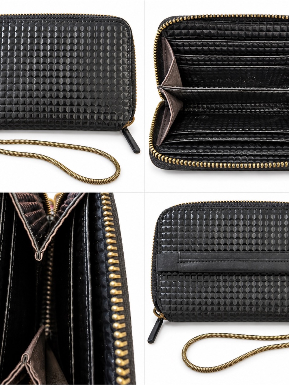 ShoeMint Black Textured Zip-Around Wallet Wristlet